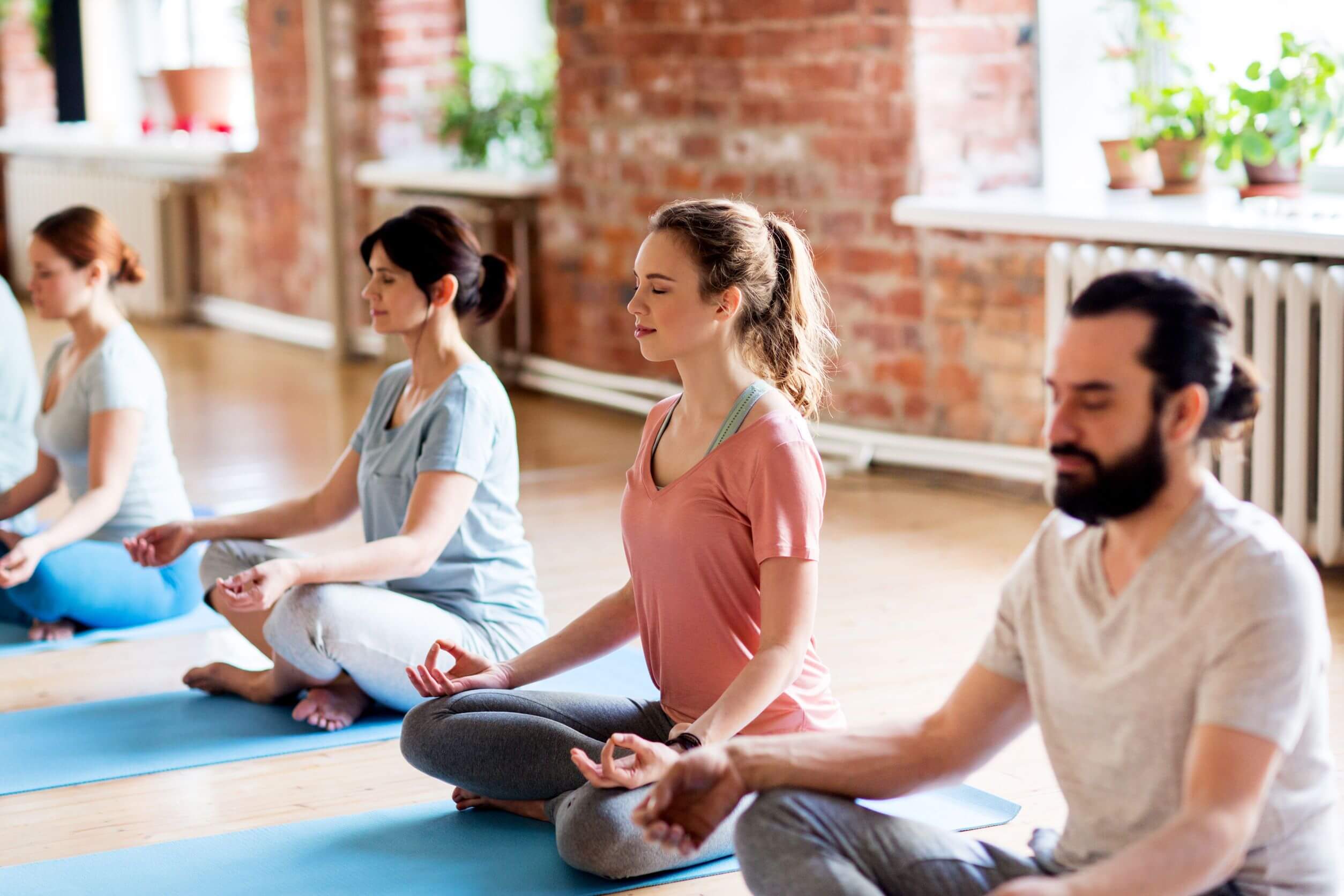 80282633 - group of people making yoga exercises at studio 80282633 - group of people making yoga exercises at studio
